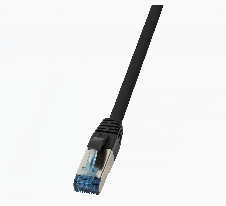 Cat.6A S/FTP, PUR patch cable, 10G, 2m, black