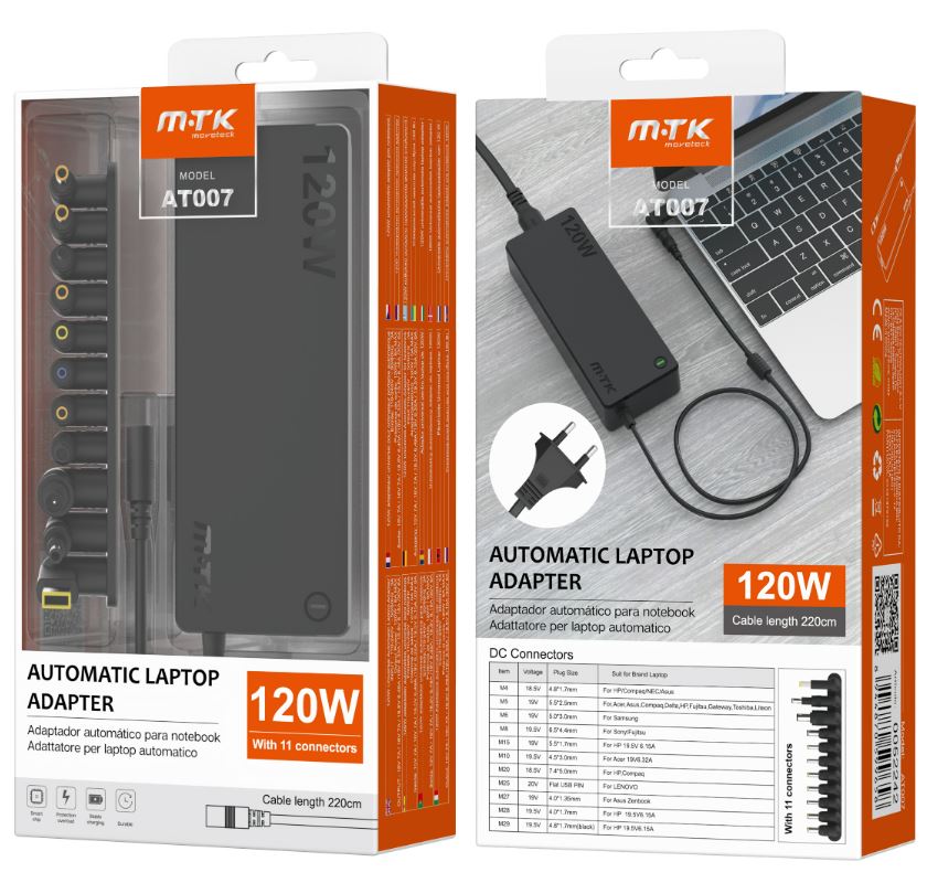MTK 120W Universal strømforsyning med 11 tips.