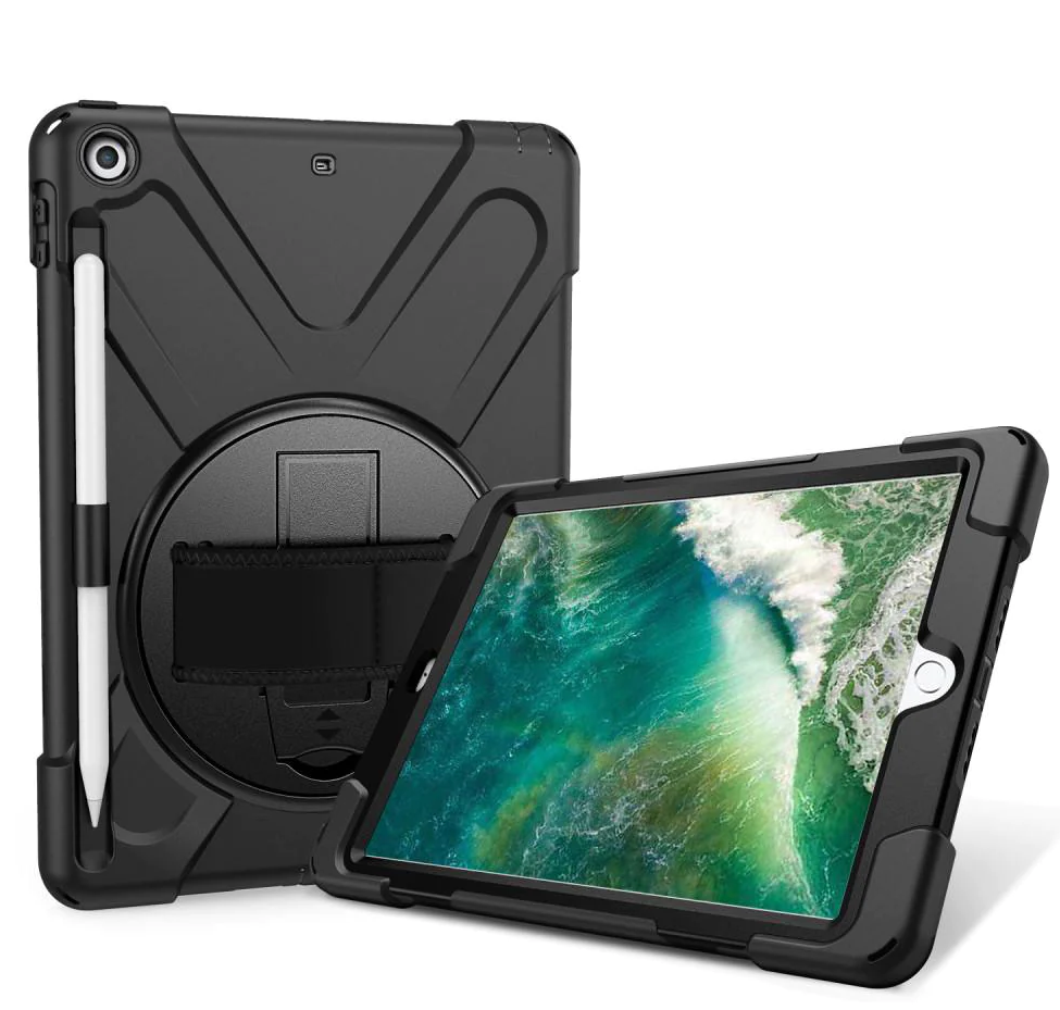 iPad (2018) / iPad (2017) Håndværker Cover m. 360 Graders Håndholder & Ståfunktion - Sort