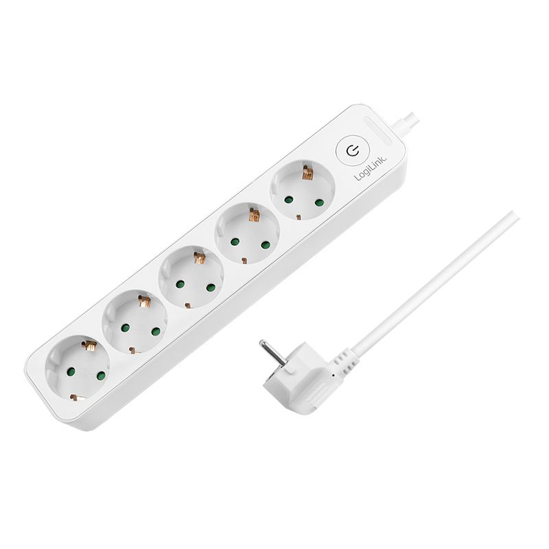 Socket outlet 5-way + switch, 5x CEE 7/3, 1.5 m, white