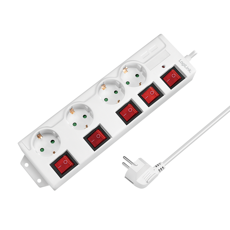 Power strip 4-way with 5 switches, 4x CEE 7/3, white