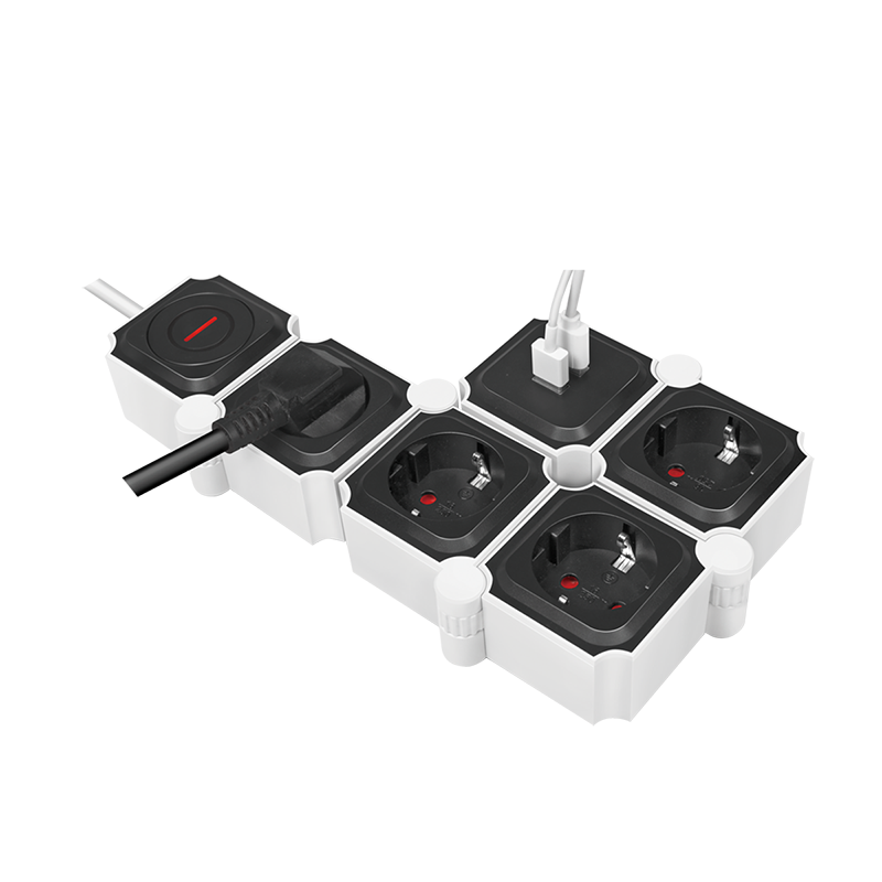 Socket outlet 4-way, 4x CEE 7/3 + 2x USB-A, flexible, 1.5 m