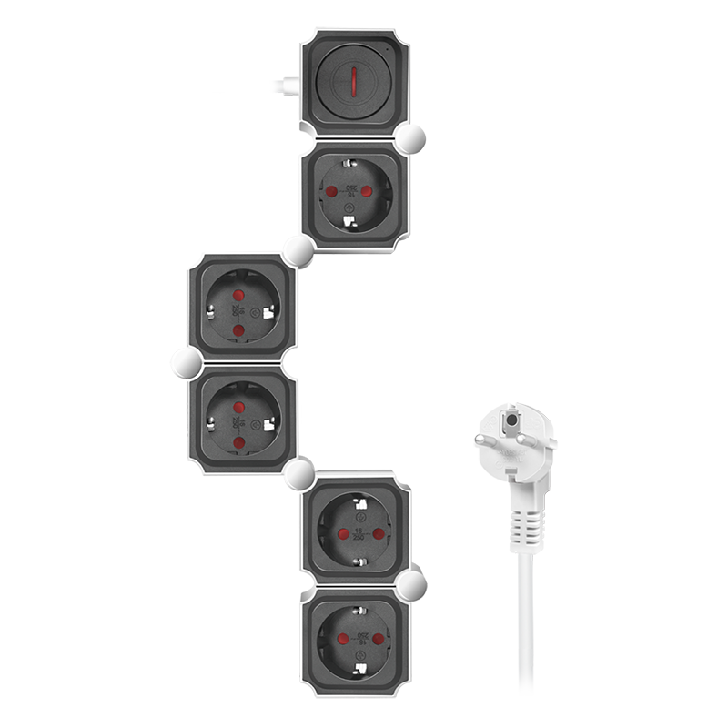 Socket outlet 5-way, 5x CEE 7/3, flexible, 1.5 m