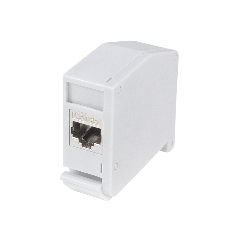 DIN-rail adapter with Cat.6A in-line coupler, shielded, 2x RJ45 socket