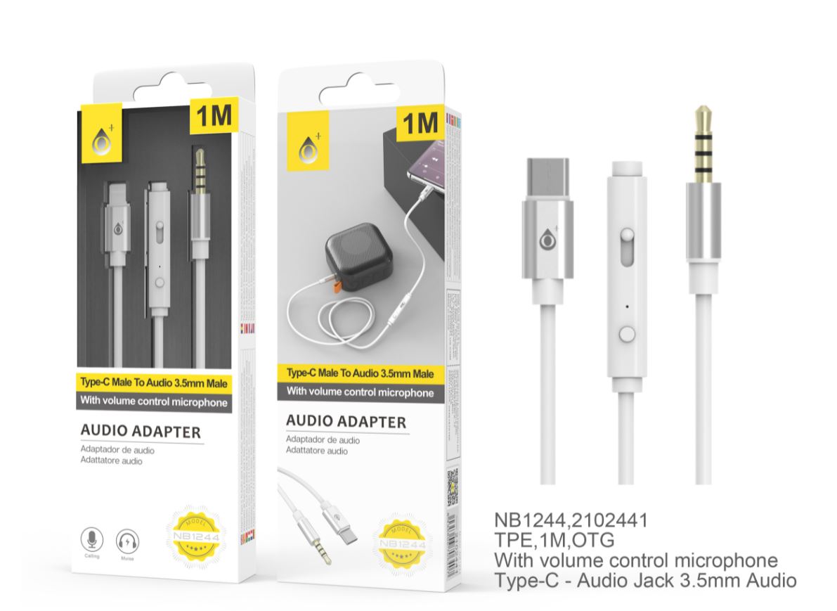 MTK USB-C til Mini Jack kabel med mikrofon og volumen - 1 meter