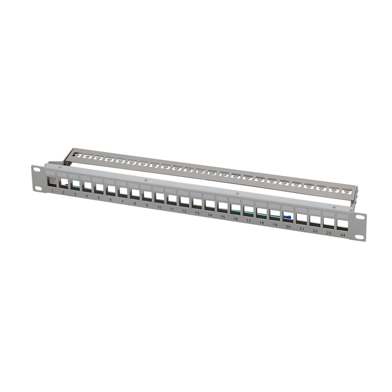 19" Patch panel for 24 keystone jacks with rear cable manager