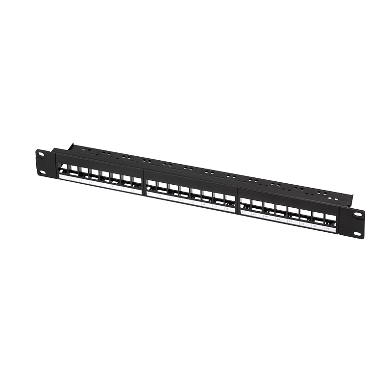 19" patch panel for 24 keystone jacks, 1U, unloaded, black