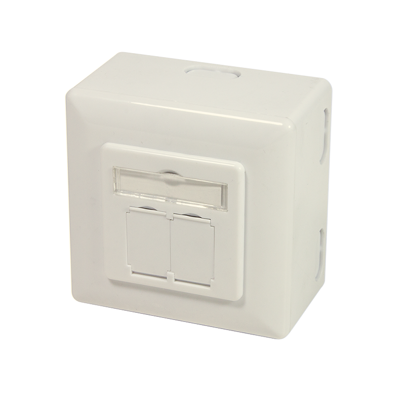 Cat.6 wall outlet, 2x RJ45 shielded, with back box, pure white