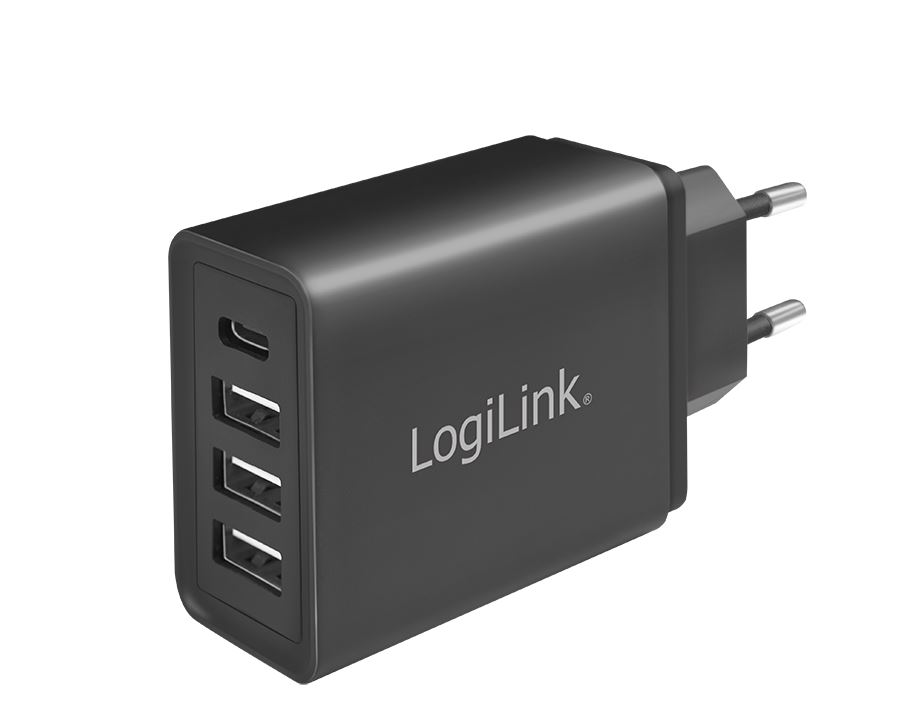 USB Wall Charger , 4port, 3x USB-AF & 1x USB-CF, 27W, black