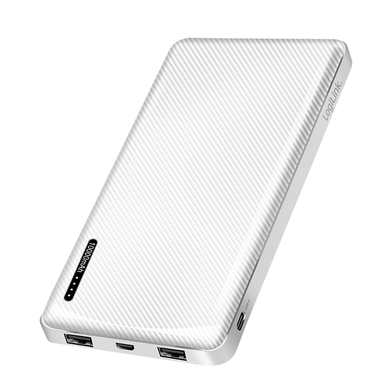 LogiLink Powerbank 10000 mAh, 2x USB-A, USB-C, micro-USB, mit Schnellladenfunktion, weiß