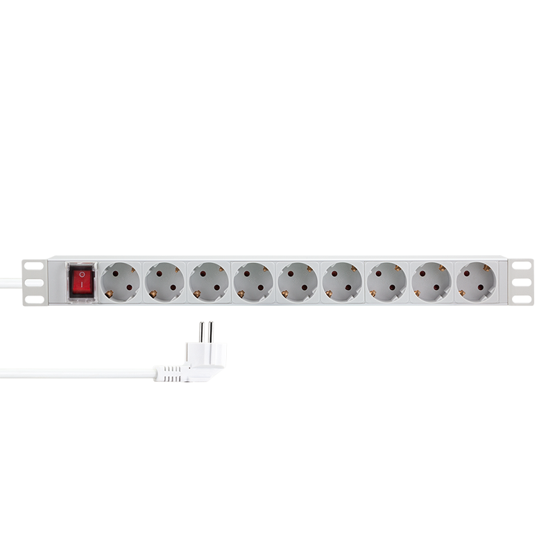 19" PDU 9-way German socket, with switch, light grey