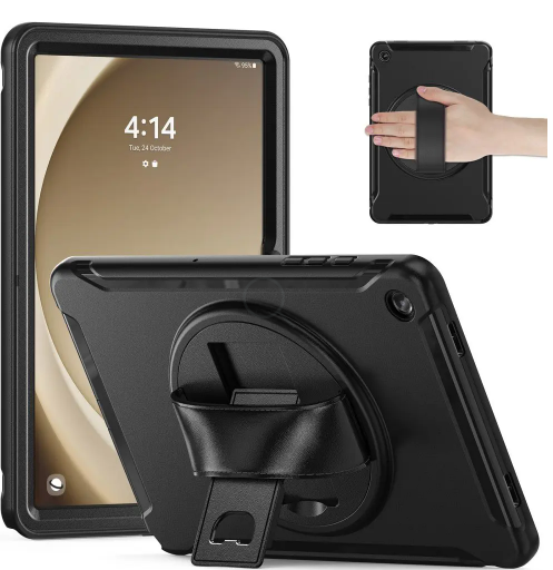Samsung Galaxy Tab A9+ (Plus) Håndværker Bagside Cover m. Håndholder & Kickstand - Sort