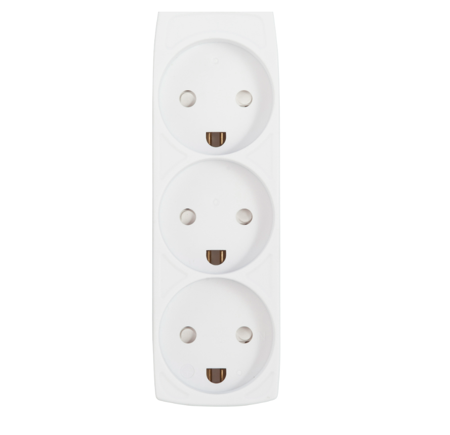 E-Line Stikdse 3-vejs med jord brnesikker. Hvid. 230V 16A 3680W - Uden kabel