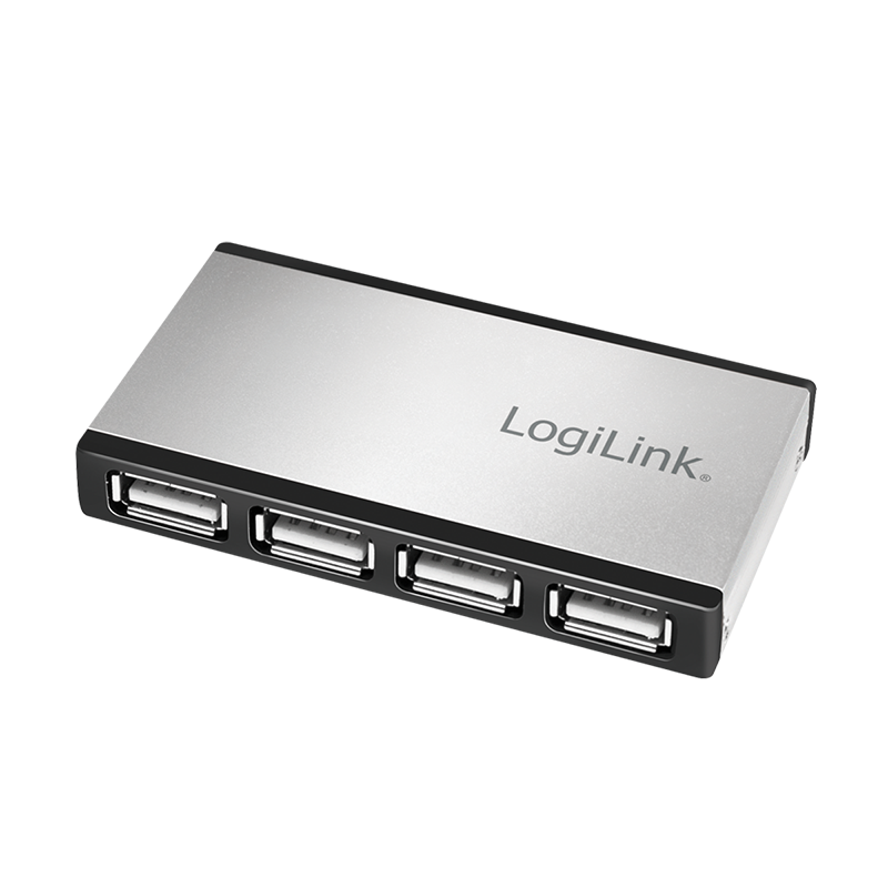 USB 2.0, 4-port hub, with power supply and aluminum casing