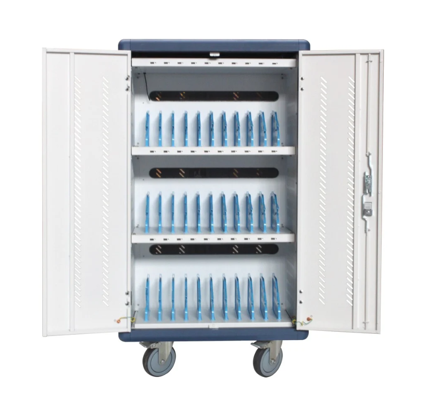 Techly Trolley USB Charging Station Ventilated for 30 Notebooks / Tablets / Smartphones White / Blue