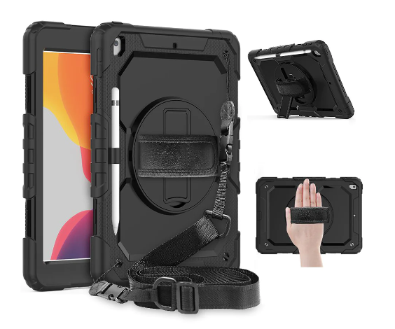 IPAD 10.2" (2021 / 2020 / 2019) TECH-PROTECT SOLID360 HÅNDVÆRKER COVER M. BESKYTTELSESFILM, HÅNDHOLDER & SKULDERSTROP - SORT